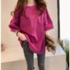 Plus size summer clothes 2026 new candy color short sleeve t-shirt women korean ins half sleeve top clothes foreign trade women's clothing wholesale - Rose red