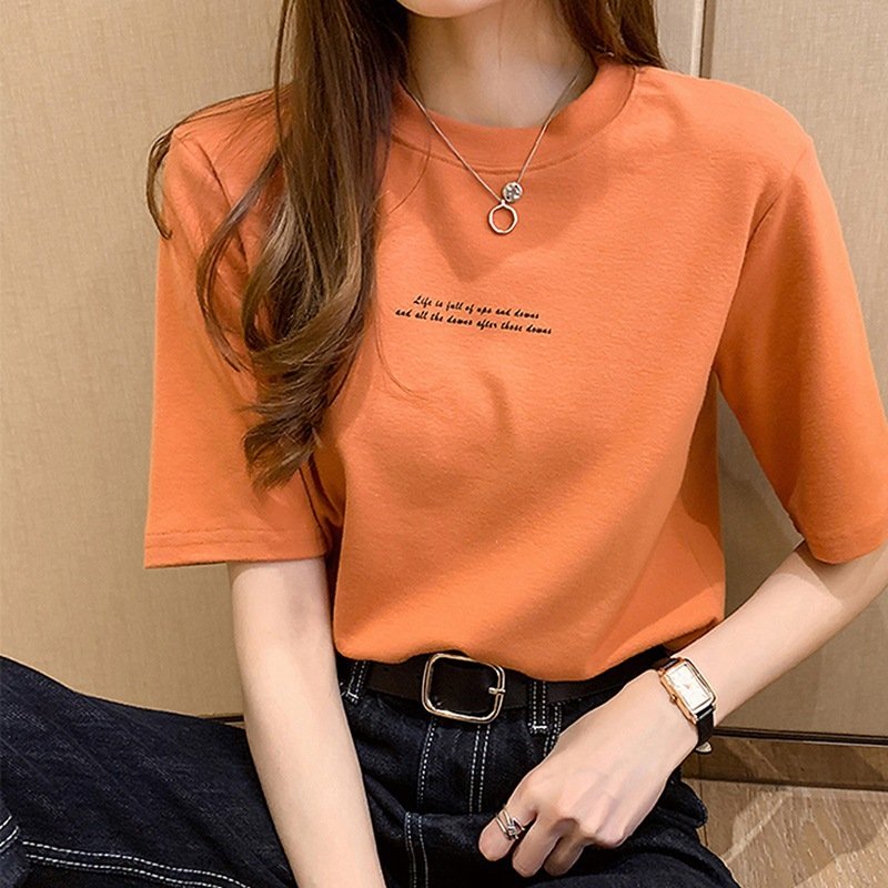 2026 Summer New Korean Loose Letter Print Short Sleeve T-Shirt Female Student Clothes Women's Clothing One Drop Shipping