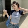 Pure desire style short student top hot girl slim 2026 summer new short-sleeved T-shirt women's American design ins - Blue
