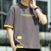 Summer short sleeve T-shirt men's loose crew neck trendy brand half sleeve print casual top dress handsome student shirt - Gray [054] CSF