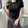 H311 New Crew Neck Shirt Women's Summer Top Casual Short Sleeve T-Shirt Versatile Breathable Women's Slim Body Base Layer - Black