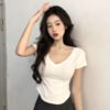 Pure Lust V-neck short-sleeved T-shirt women's summer 2026 new slim slim hot girl short irregular base top - White