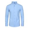 Four-sided stretch iron-free men's long-sleeved shirt mercerized vertical feel Amazon Euro size men's shirt - Light blue (natural buckle)