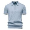 2026 Summer Men's Business Casual Knit Polo Shirt – Breathable Short Sleeve Collared T-Shirt for Work & Leisure - Light blue