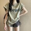 In 2026, the new Internet celebrity ins is super popular, slimming, dropped shoulders, sweet and cool, short-sleeved T-shirts, loose women's summer student tops - Army green