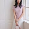 Summer Tencel wool short-sleeved T-shirt with women's crew neck design, slim long sleeves, and a new solid color comfort top for 2026 - Su powder