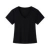 Solid color V-neck short-sleeved T-shirt women's new summer pure desire style slimming straight shoulder short top women's half-sleeved base shirt - Black