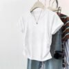 Crew neck shoulder short-sleeved women's T-shirt 2026 summer new design slimming pullover pleated versatile cropped base top - White