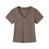 Solid color V-neck short-sleeved T-shirt women's new summer pure desire style slimming straight shoulder short top women's half-sleeved base shirt - Coffee