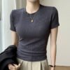 H311 New Crew Neck Shirt Women's Summer Top Casual Short Sleeve T-Shirt Versatile Breathable Women's Slim Body Base Layer - Dark gray