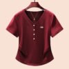 White women's summer 2026 new design V-neck irregular curved hem Korean version short-sleeved T-shirt women's half sleeves - Ancora Red