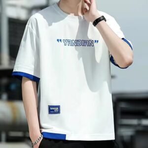 Summer short sleeve T-shirt men's loose crew neck trendy brand half sleeve print casual top dress handsome student shirt