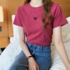 2026 summer new slim embroidery crew neck short-sleeved T-shirt women's student women's base top - A red one