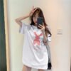 Summer mid-length loose girlfriend outfit base shirt women's cartoon ins crew neck plus size short-sleeved T-shirt women's top women's clothing - White