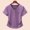 White women's summer 2026 new design V-neck irregular curved hem Korean version short-sleeved T-shirt women's half sleeves - Purple