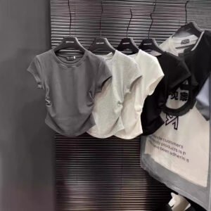 Hot girl pure want to cinch the waist T-shirt short-sleeved women's 2026 summer new solid color bottom pullover slim short top women