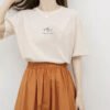Short sleeve Korean crew neck T-shirt women's summer loose plant print casual solid color base shirt top Korean women's clothing - apricot