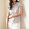 Spring and summer silk lyocell base shirt women's 2026 new V-neck linen T-shirt skin-friendly button-down cardigan short-sleeved top - Horseshoe ash