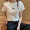2026 summer new slim embroidery crew neck short-sleeved T-shirt women's student women's base top - White