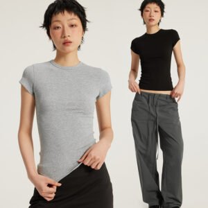 Jiezhan women's clothing|Round neck straight shoulder slim T-shirt 26