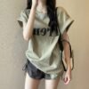 Loose short-sleeved T-shirt women's 2026 new summer new design niche chic retro student top trend - green