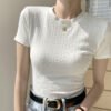 H311 New Crew Neck Shirt Women's Summer Top Casual Short Sleeve T-Shirt Versatile Breathable Women's Slim Body Base Layer - White