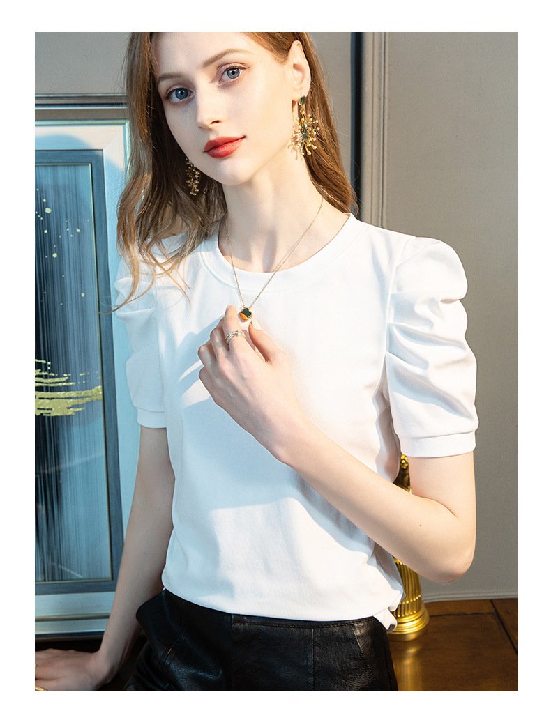 Women's Puff Sleeve Cotton T-Shirt - Front View