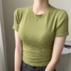 H311 New Crew Neck Shirt Women's Summer Top Casual Short Sleeve T-Shirt Versatile Breathable Women's Slim Body Base Layer - The grass is green